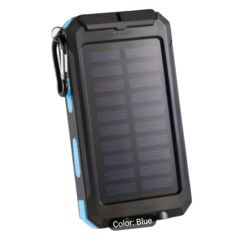 NEW  Solar Power Bank with Flashlight and Compass 8000 mAh Black and Blue